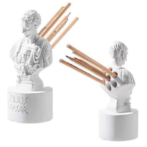 Surlama Julius Caesar Pencil Holder, 7.87" Resin Bust Statue with Back Stabbed Holes, Roman Desk Organizer