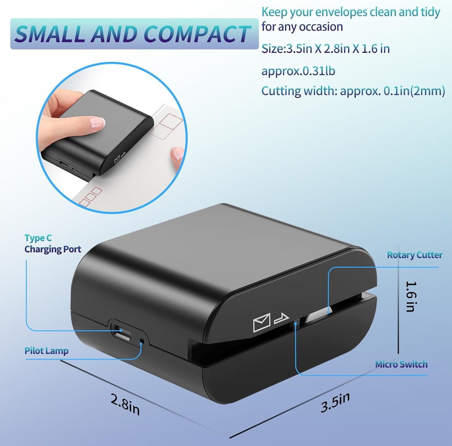 Skiennix Rechargeable Electric Letter Opener - Automatic Envelope Slitter for Effortless Mail Handling