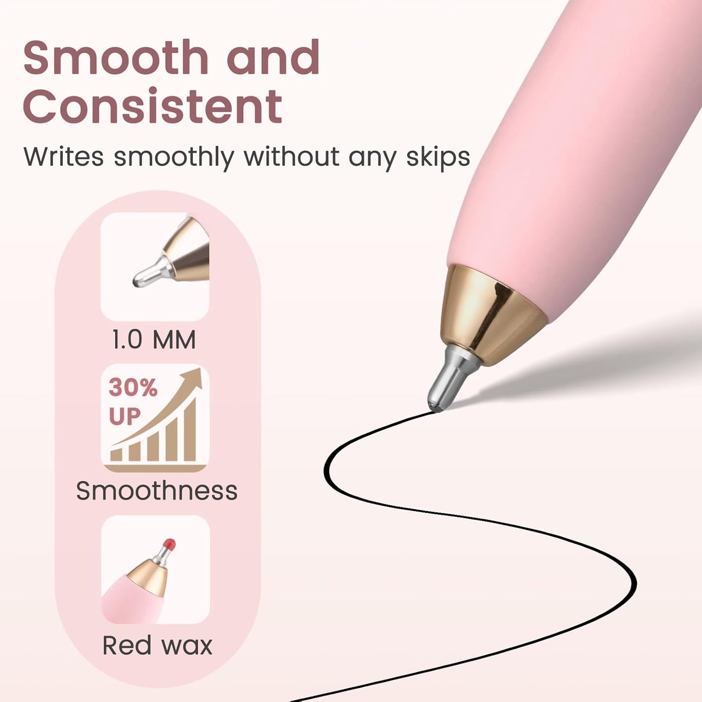 Sooez Ballpoint Pens - 8 Pack Medium Point Black Ink | Smooth Writing, Soft Grip, Cute Design for Office & School