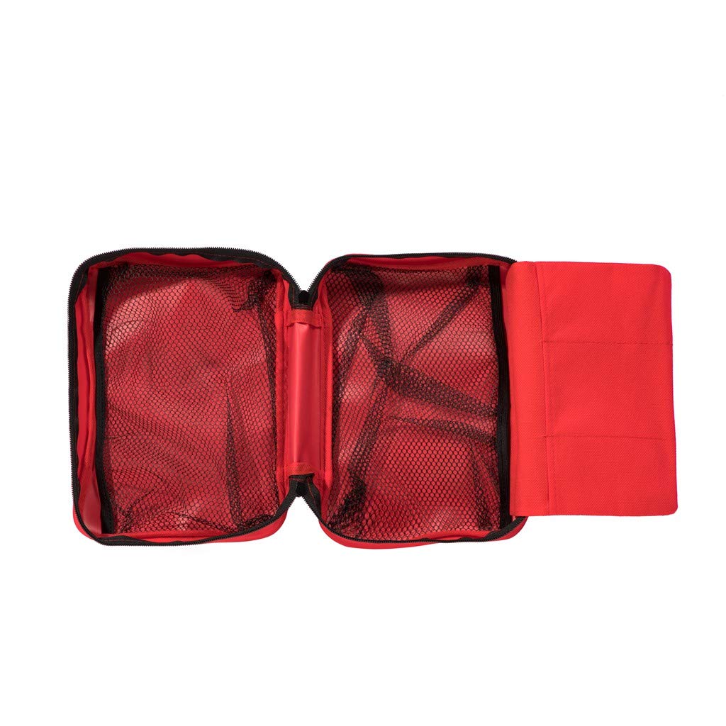 Jipemtra Red First Aid Bag Empty Travel Rescue Pouch First Responder Storage Medicine Emergency Bag for Car Home Office Kitchen Sport Outdoors (Red with Folders)