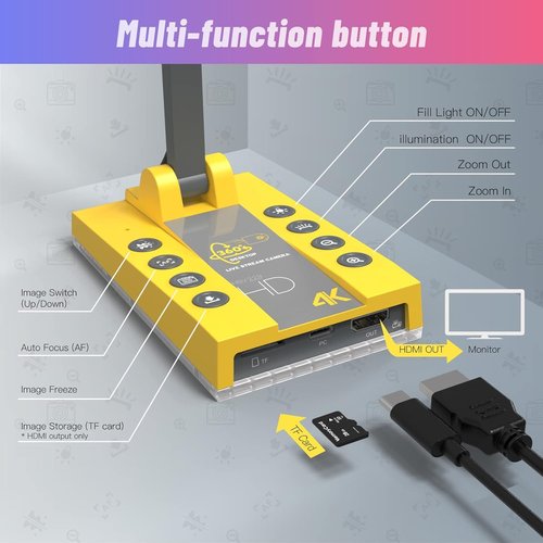 TreasLin Document Camera 15MP HDMI USB-C for Document Camera for Teachers, Remote Learning, Classroom Presentations, Art Classes Online Teaching with Multi Angle Rotation Adjustment LED Light