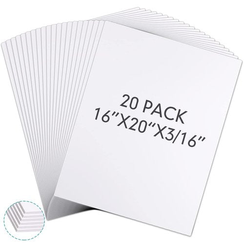 20 Pack Foam Board 16 x 20 x 3/16" White Poster Board Bulk Large White Foam Core Boards for Crafts Framing Art Display Presentation Projects School Office