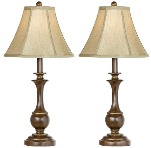 Barnes and Ivy Traditional Font Table Floor Standing Lamps Set of 4 Bronze Brown Beige Bell Fabric Shade Decor for Living Room Bedroom House Bedside Nightstand Home Office Reading Family