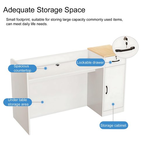 Modern Reception Desk Counter Table, Retail Counter Reception Table with Lockable Drawers, Retail Checkout Counter with Open Shelves