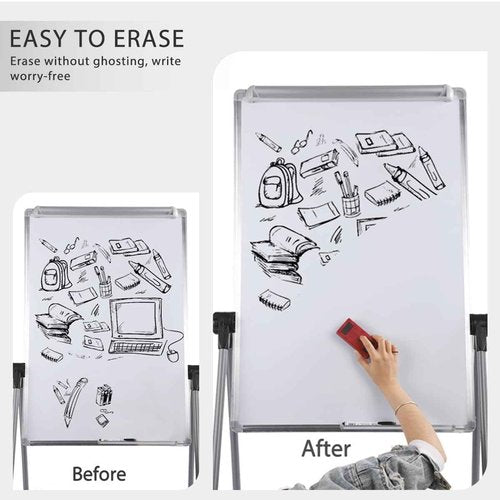 Dry Erase Board with Stand, Double Sided Magnetic Whiteboard, 24 x 36 Portable Height Adjustable White Board with Aluminium Frame