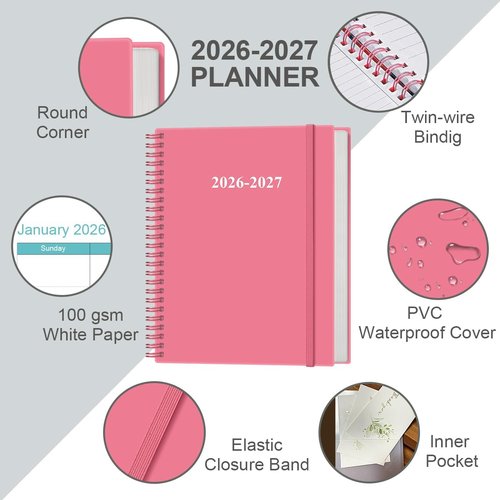 2026-2027 Planner | Academic Weekly & Monthly Organizer with Elastic Closure - 8.5" x 11", Pink
