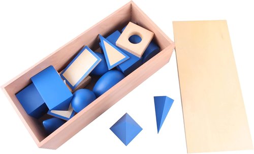 Montessori | Blue Geometric Solids Blocks Set - 3D Wooden Shapes for 3+ Year Olds & Sensory Learning