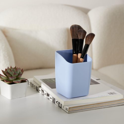 Y YOMA 2 Pack Pen Holder for Desk Cute Plastic Pencil Cup Pen Container Square Organizer Modern Aesthetic Design Desktop Storage Solution for Pens, Pencils, Marker, Makeup Brush, Morandi Blue