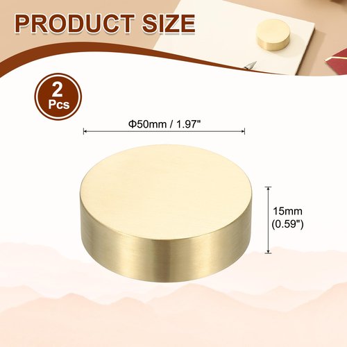 PATIKIL 2 Pcs Chinese Calligraphy Paper Weight, 50mm Round Brass Paperweight Holding Paper Flat for Painting Writing Ink Drawing Desktop Home Office Decoration, Gold Tone