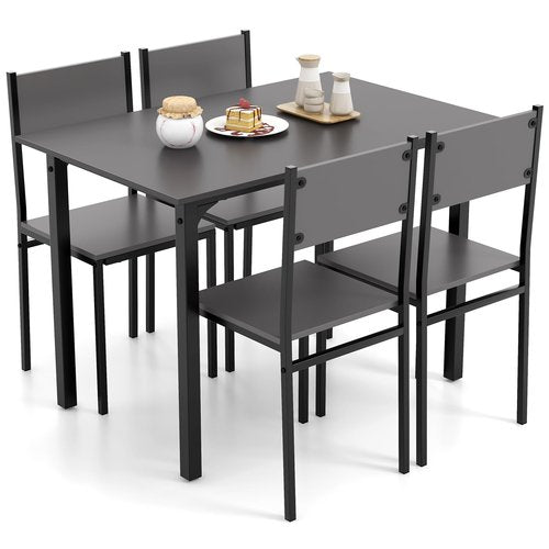Giantex Dining Table Set for 4, 5-Piece Kitchen Table Set with Dinner Table, Dining Chairs, Metal Frame, Space-Saving Dinette Set for Living Room Restaurant, Breakfast Nook Table Set, Grey