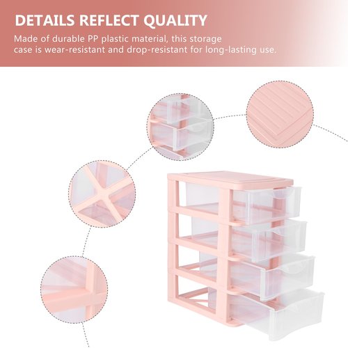 DOITOOL 4 Drawer Cube Storage Organizer for Home Office, Plastic Makeup Organizer Storage Station Cube, Desktop Organizer for Office Supplies, Makeup Supplies (Pink)