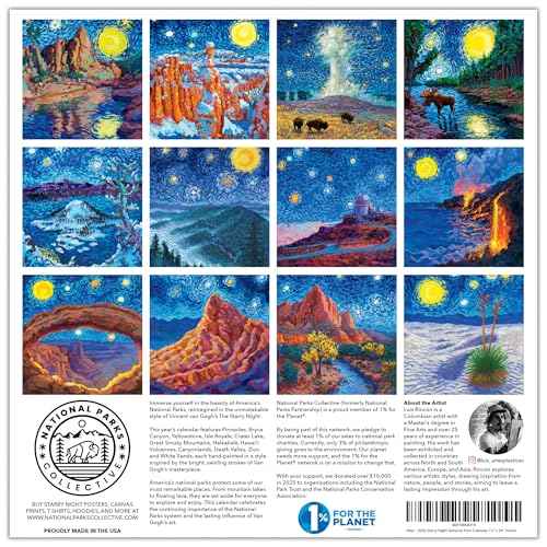 The Original 2026 Starry Night National Parks Wall Calendar | Made in the USA | Hand-Painted Art (No AI) | Van Gogh-Inspired Starry Night Theme | 12x24 in Open (12x12 in Closed) | National Park Gifts