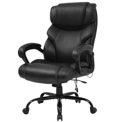 BestOffice Big and Tall Office Chair 400lbs Heavy Duty Metal Base Ergonomic Massage Desk Chair with Lumbar Support Arms High Back PU Leather Executive Task Computer Chair for Home Office