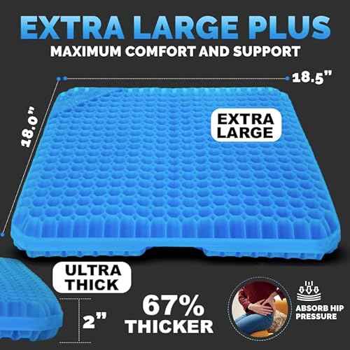 Gel Seat Cushions for Long Sitting- Extra Large & Ultra Thick(2 Inch) Orthopedic Chair Pad for Pressure Relief, Sciatica & Back Pain ? Non-Slip, Cooling, Portable for Office, Car, Truck, Wheelchair