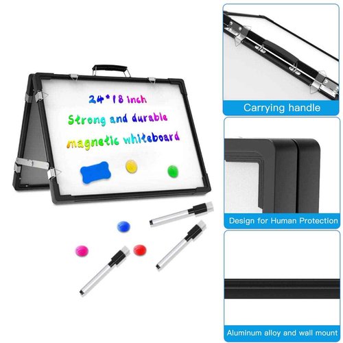 Whiteboard Dry Erase Boards, Portable White Board Double Sided Magnetic Board Stand,Foldable Hanging Wall Desktop Boards Easel for Kids Students Teacher for School Home Kitchen Office 24x18 Inch