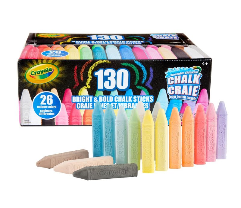 Crayola Washable Outdoor Sidewalk Chalk Collection (130ct), Bulk Anti-Roll Chalk Sticks for Kids, Outdoor Toys & Activities, Teacher Appreciation Gifts, Ages 4, 5, 6