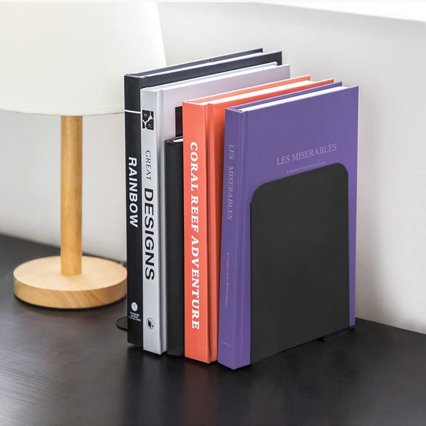 GMAPATS 6 Pcs Acrylic Black Bookends, Black Organizer, Plastic Bookends for Books, Holder Stand Decorative, Book Stopper Organizer for Shelves, Desk, Office