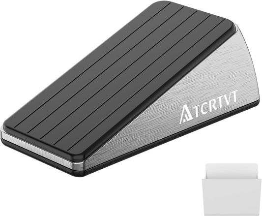 Skiennix Heavy Duty Door Stopper Wedge - Premium Brushed Stainless Steel, Set of 2 with Adhesive Holder