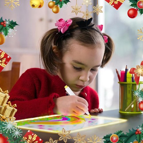 LED Note Board with Colors, Light Up Acrylic Message Board, Led Drawing Board, Illuminated Acrylic Notepad with Adjustable Stand and 7 Pens (5.9" × 5.9")