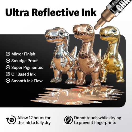 Liquid Chrome Paint Pen - 4 Dual Tip Metallic Markers for Mirror Effect | Silver, Copper, Gold for DIY Crafts