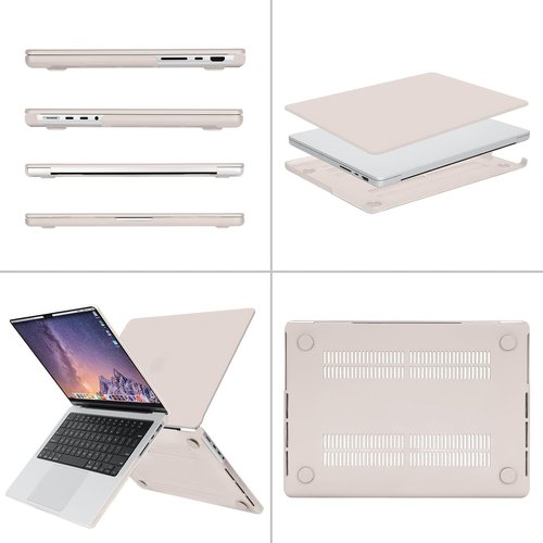 MOSISO MacBook Pro 14 Inch Hard Case - Rock Gray with Keyboard Skin, Screen Film & Pouch | Compatible Models A3427-A2918