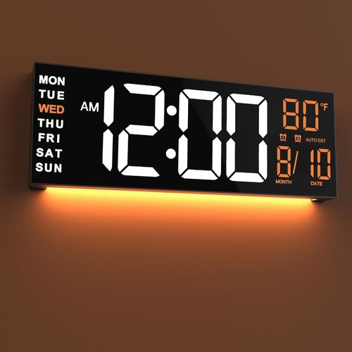 JALL 16" Large Digital Wall Clock - RGB LED Countdown Timer & Alarm | Ideal for Living Room & Classroom (White/Orange)