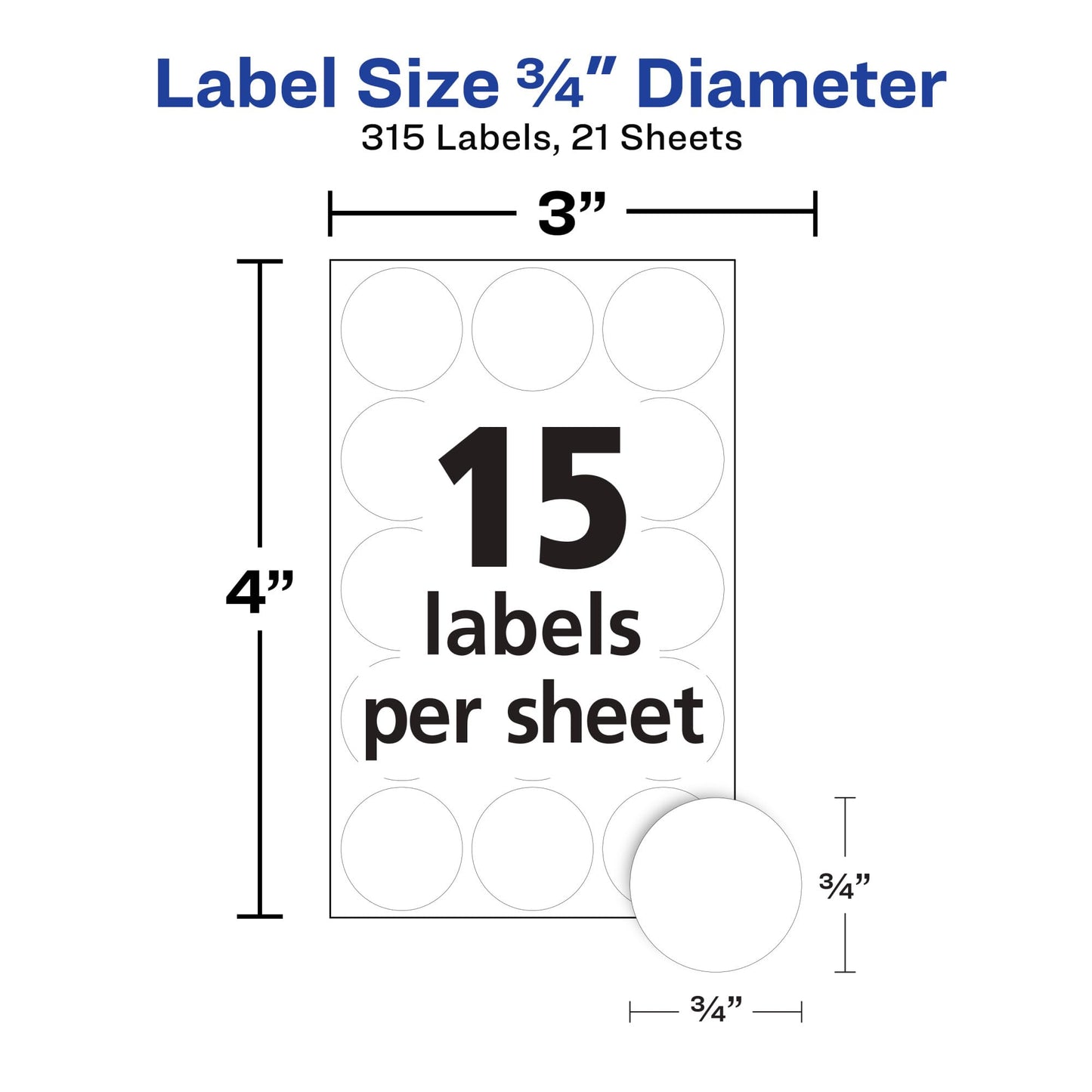 Avery Multi-Use Removable Labels, 3/4 Inch Round Stickers, White, Non-Printable, 315 Blank Labels Total (6738)