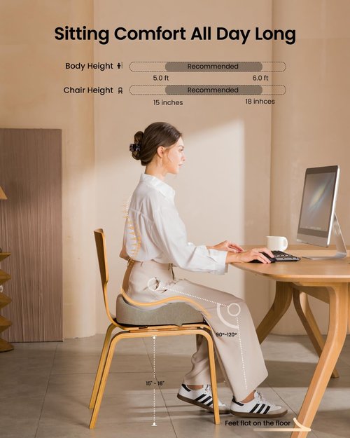 ProtoArc Seat Cushion, Office Chair Cushion for Sciatica, Coccyx Cushion, Ergonomic Memory Foam Seat Cushion for Car, Home, Pressure Relief Pad for Hip, Tailbone, All Day Comfort - Beige