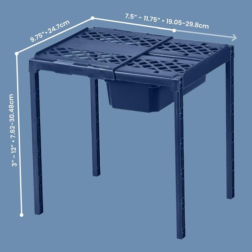 LockerMate Adjust-A-Shelf Locker Shelf & Organizer, Extends to Fit Your Locker, Easy to Use, Perfect for School, Work, Gym, Includes Storage Drawer, Blue