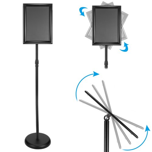 SIGNEX Heavy Duty Poster Sign Stand Adjustable Floor Sign Stand 8.5x11 Inch, Floor Sign Holder, Both Vertical and Horizontal View Displayed, 1 Pack, Black.