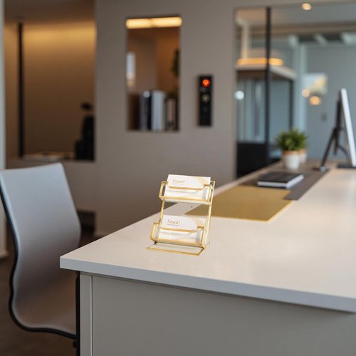 Feyarl Gold Glass Business Card Holder Horizontal Business Card Stand for Women Desktop Name Card Display Stand Card Display Organizer Storage for Office Desktop Meeting Exhibition Store (2 Slots)