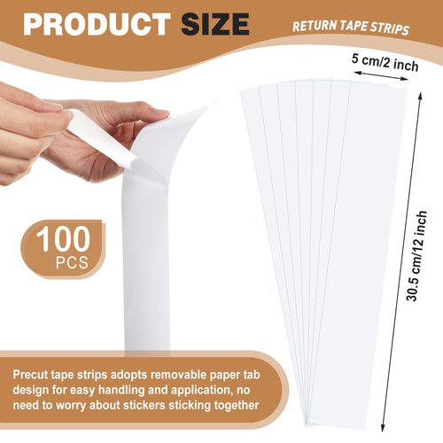 Feifeiya 100 Pack Precut Return Tape Strips Clear Return Tape Sheets Banded Strips for Sealing, Packaging, Shipping, Mailing, Office, Home, Business, Warehouse Needs(2" X 12")