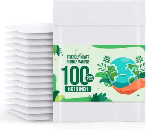 Fuxury Bubble Mailers - Thick Self-Seal Waterproof Padded Envelopes | 6x10" | 100 Pack for Small Business Shipping