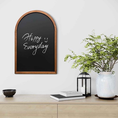 Curved Blackboard, 15.8x23.6 Inches, Chalkboard Sign, Non-Magnetic, Pine Frame, Wall Mounted, with Four Chalk and Six Writing Pens, Environmentally Friendly, Easy to Erase, Office, School, Bar