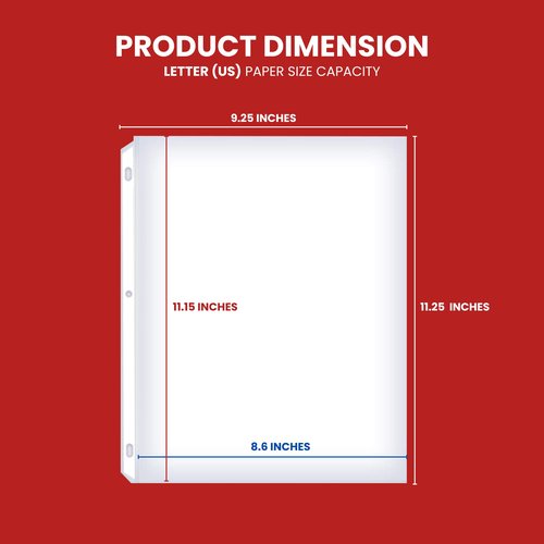 Office Werks 100 Clear Sheet Protectors, 8.5x11 Inch for 3 Ring Binder, Plastic Sheet Sleeves, Top Loading Paper Protector with Reinforced Holes, Archival Safe for Documents and Photos