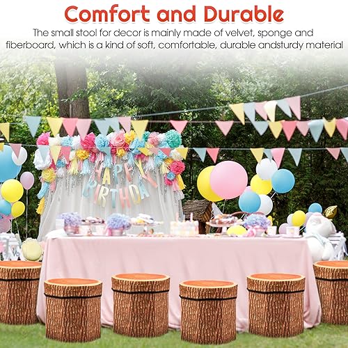 Amylove 6 Pack Tree Stump Storage Stool 12 x 12 Inch Stool Ottoman, Cute Folding Storage Toy Box with Foam Cushion, Collapsible Seat Chest (Classic)