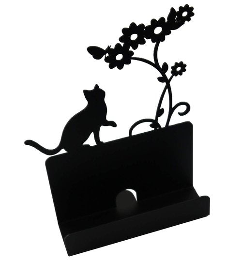 Business Card Holder Stand for Office Coffee Shop Store Organizer Christmas Valentines Day Graduation Gift - Cat Shape -Black