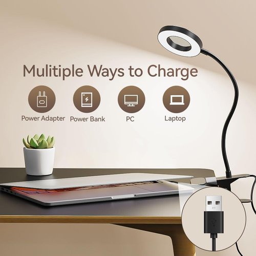 LED Desk Lamp by [Brand Name] - Clip-On Light with 3 Color Modes & 10 Brightness Levels | 360° Adjustable Neck