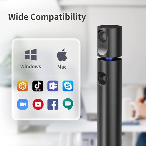 CZUR Halo Webcam - Professional 1080P USB Camera with Microphone | 90° View, Plug & Play, Windows/Mac Compatible