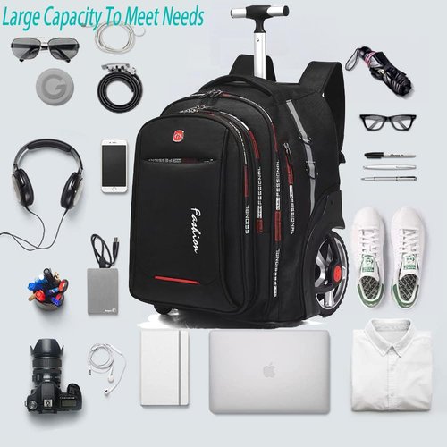 PISKGODSF 22 Inch Rolling Backpack with Wheels for Travel, 55 L Large Capacity Wheeled Backpacks, Roller Backpack with 15.6 Inch Laptop Waterproof Compartment
