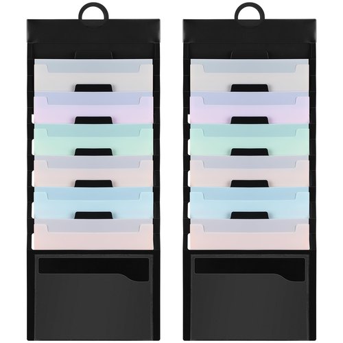 Teling 2 Pcs Wall File Organizer Hanging Folders Wall Storage and Classroom Organization 6 Removable Poly Hanging File Organizer for Classroom Home Office School(Pastel)
