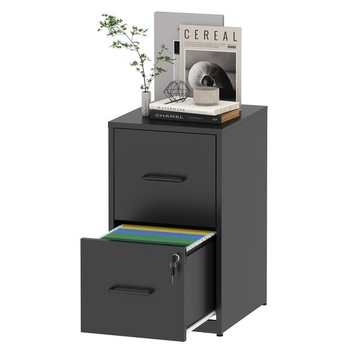 Yukimo 2 Drawer File Cabinet with Lock, Vertical File Cabinet with Lock, Locking File Cabinet Hanging Files for A4/ Legal/Letter,Black