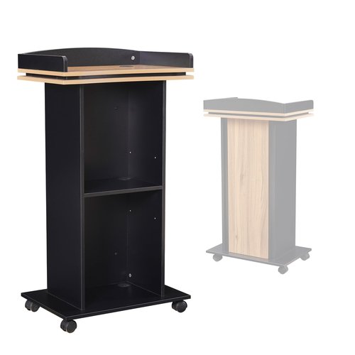 Podium Stand,Wood Podium with Wheels,Lectern with Storage,Mic Stand Space,15MM Particle Board,Wooden Pulpit for Restaurants,Churches,Seminars and Schools