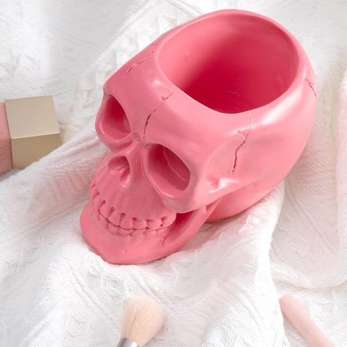 Arola Pink Skull Pen & Pencil Holder Skeleton Key Holder Makeup Brush Holder flower pot Home Office Desk Supplies Organizer Accessory