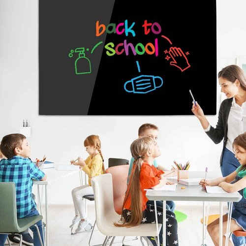 DEVELOP Magnetic Black Glass Dry Erase Board, 90 x 60 cm, Modern Tempered Glass Whiteboard for Wall, Frameless White Board with Marker Tray, 4 Markers, 2 Magnets, 1 Eraser