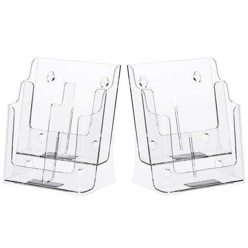 zavekia 2 Pack 2 Tier Acrylic Brochure Holder 8.5 x 11 inch, Clear Literature Organizer Magazine Stand with Removable Divider for 4 x 9 inch Brochures,Magazine Holder,Flyer Holder