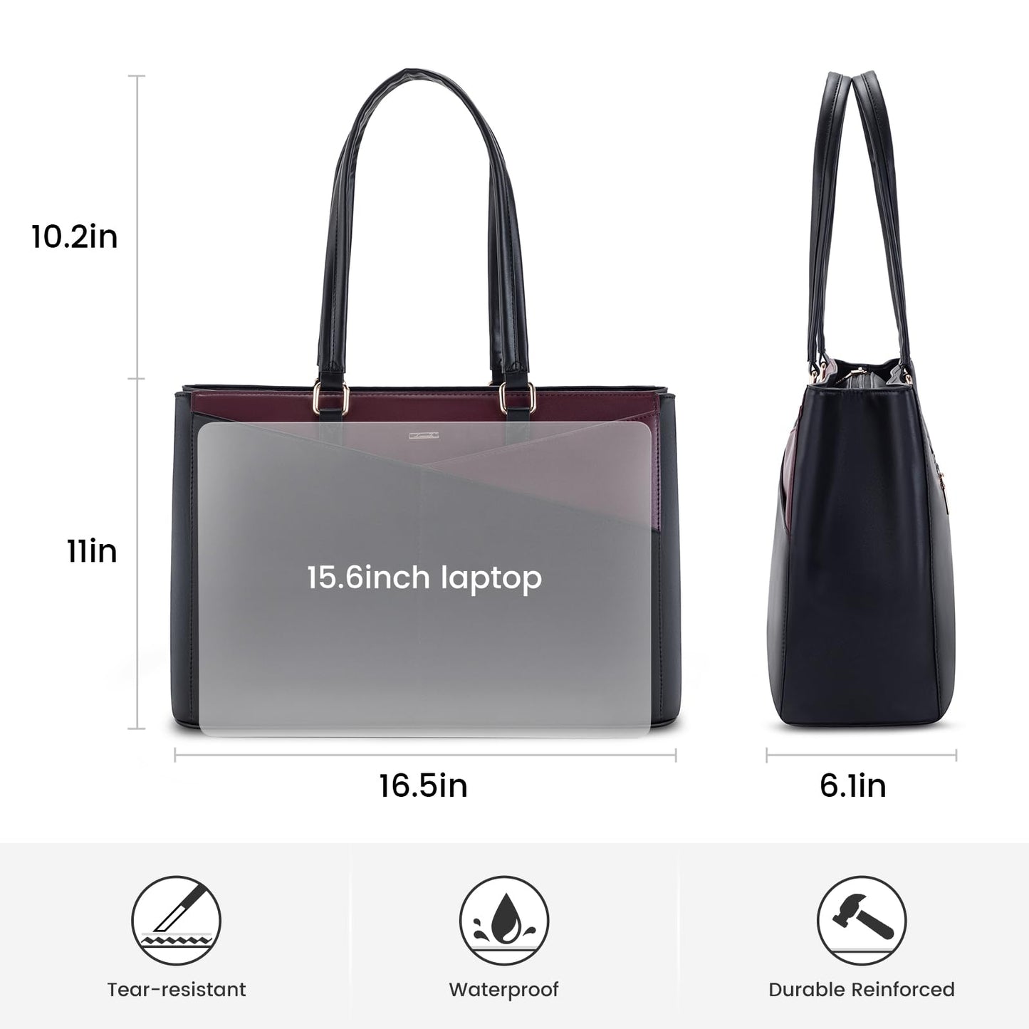 LOVEVOOK Laptop Tote Bag for Women, Office Work Bag Briefcase fit for 15.6 inch Laptop, Large Capacity Teacher Computer Bag Handbag Black/Purple