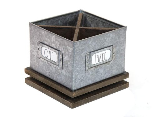 Rae Dunn Rotating Decorative Pencil Cup – Galvanized Steel Desktop Stationary Spinner Holder - 4 Compartment Table Top Organizer for Pens, Office, Home and Art Supplies by Designstyles