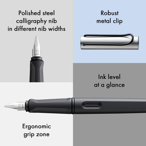 Lamy joy AL black calligraphy fountain pen set - fountain pen with 3 different nibs (1.1/1.5/1.9 mm) - calligraphy pen with ribbon nib & ergonomic grip - incl. 5 T 10 blue ink cartridges