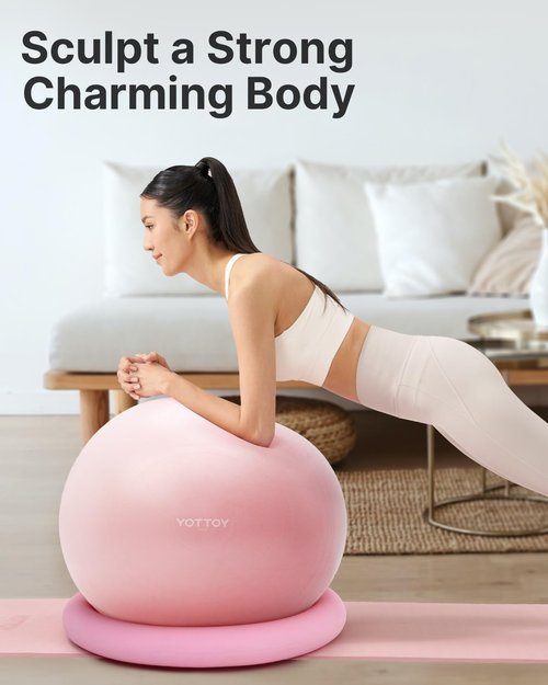 YOTTOY Exercise Ball Chair with Base,Yoga Ball Chair for Home Office Desk, Stability Ball & Fitness Ball Seat with Pump (Pink, 23-26ines(58-65cm))